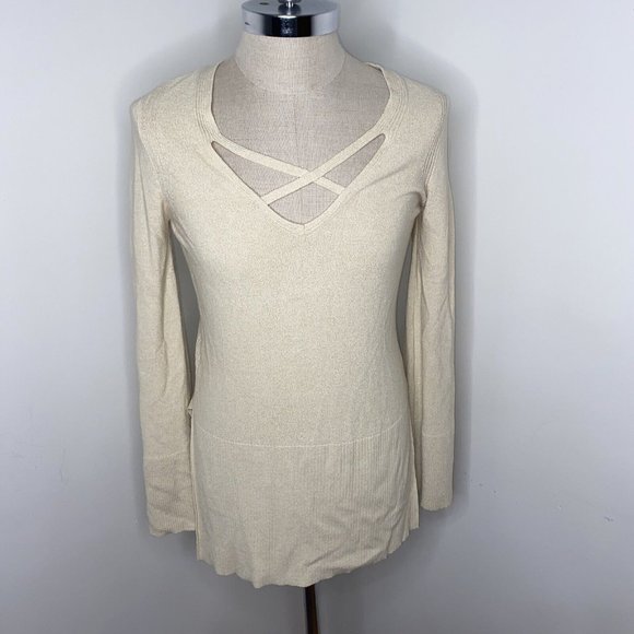 White Sweaters - Free People Womens Tunic Sweater Sz S V Neck Knit Side Slit Long Sleeve